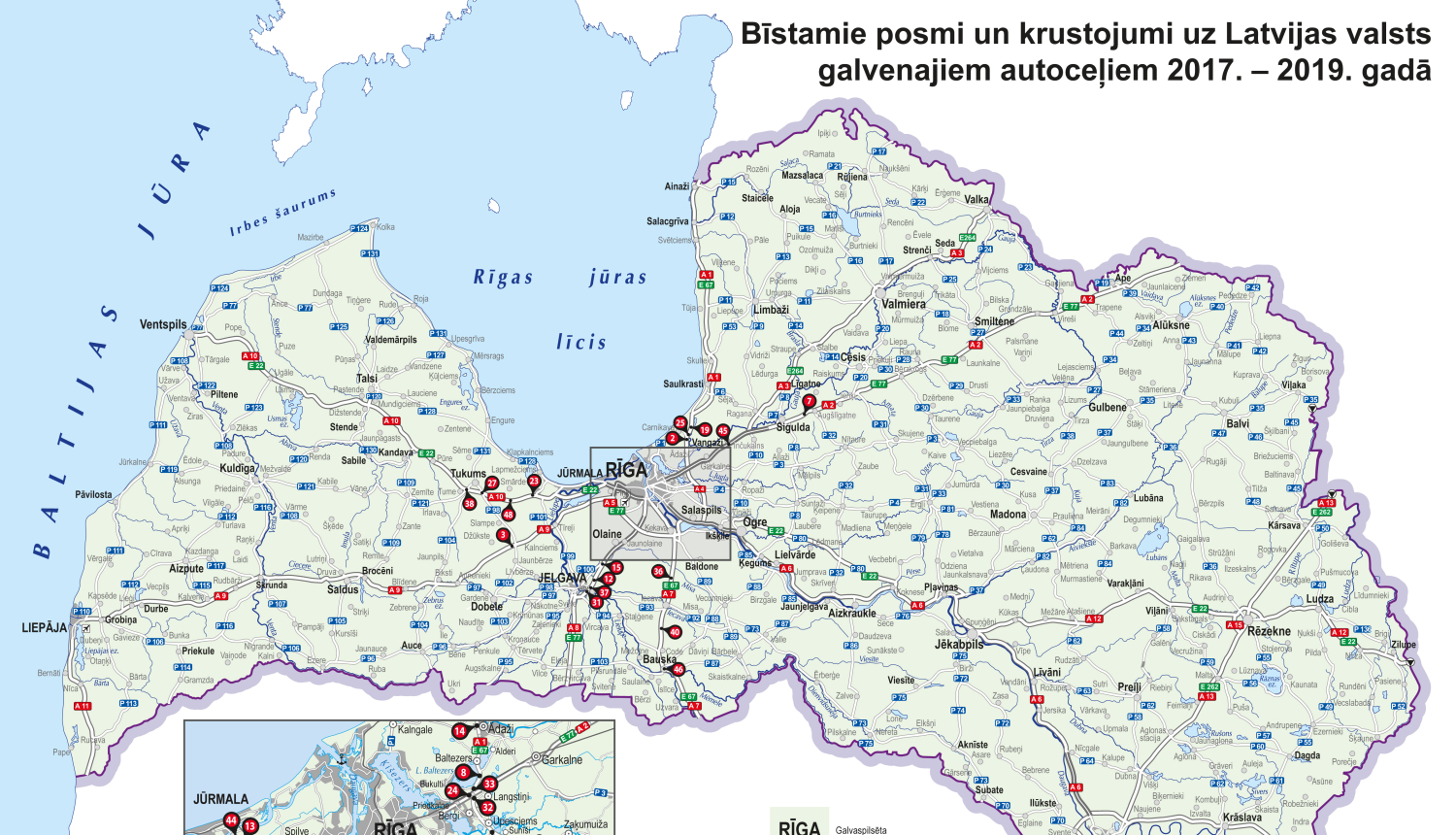 Latvijas Valsts ceļi, LVC, karte, melnie punkti, ceļu satiksme