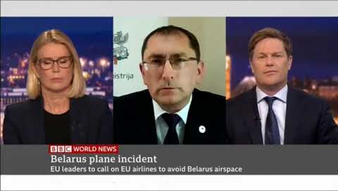 Satiksmes ministrs Tālis Linkaits intervijā BBC World komentē ierobežojumus ES gaisa telpā