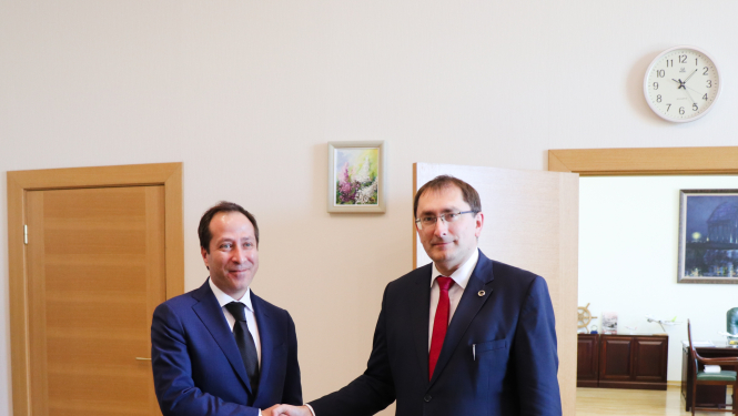 Satiksmes ministrs Tālis Linkaits tiekas ar Kazahstanas Republikas ārkārtējo un pilnvaroto vēstnieku Latvijas Republikā Timuru Primbetovu