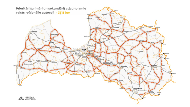 Latvijas reģionālo ceļu karte