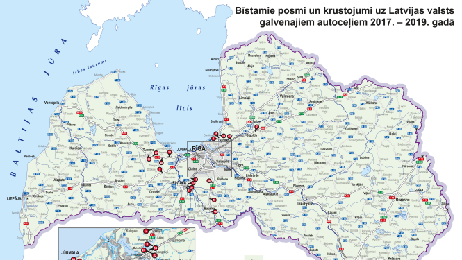 Latvijas Valsts ceļi, LVC, karte, melnie punkti, ceļu satiksme