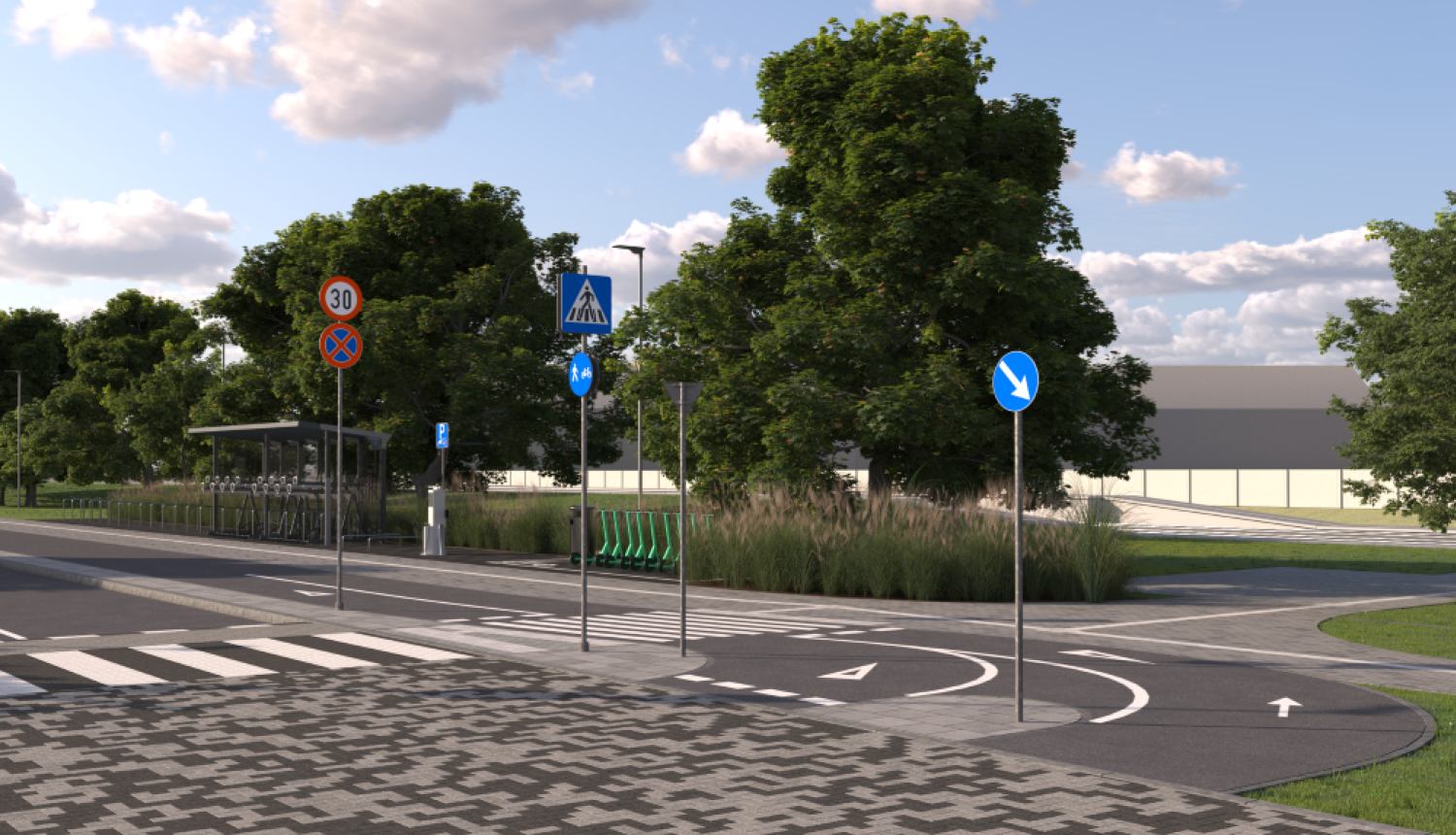 Mobilitātes punkta Alfas tuvumā 3D vizualizācija