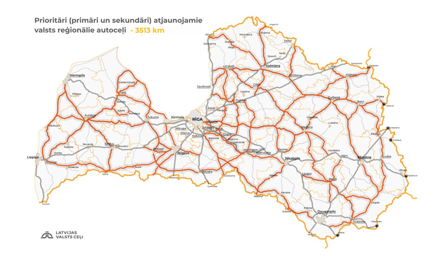 Latvijas reģionālo ceļu karte