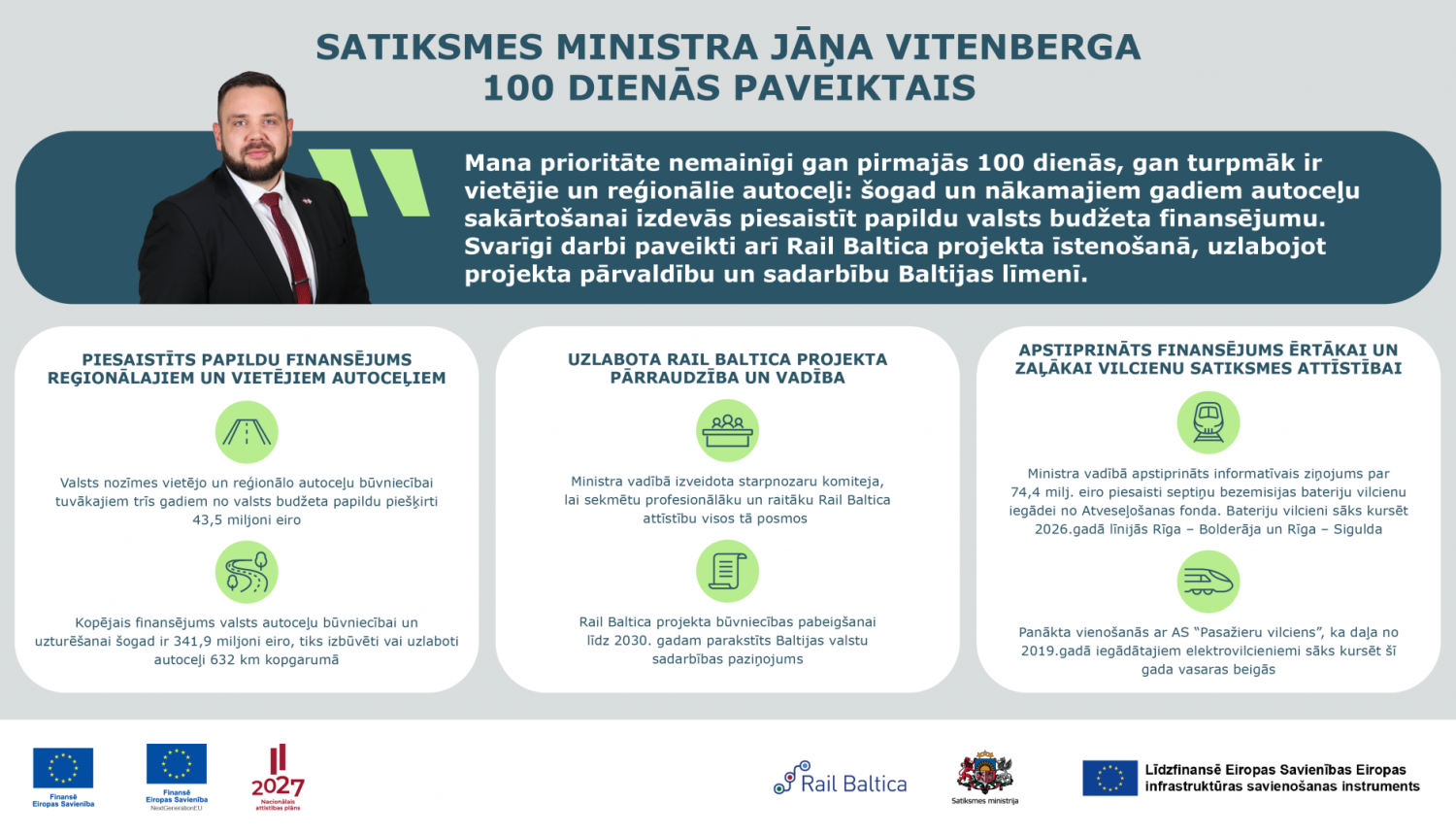 Satiksmes ministra Jāņa Vitenberga 100 dienās paveiktais