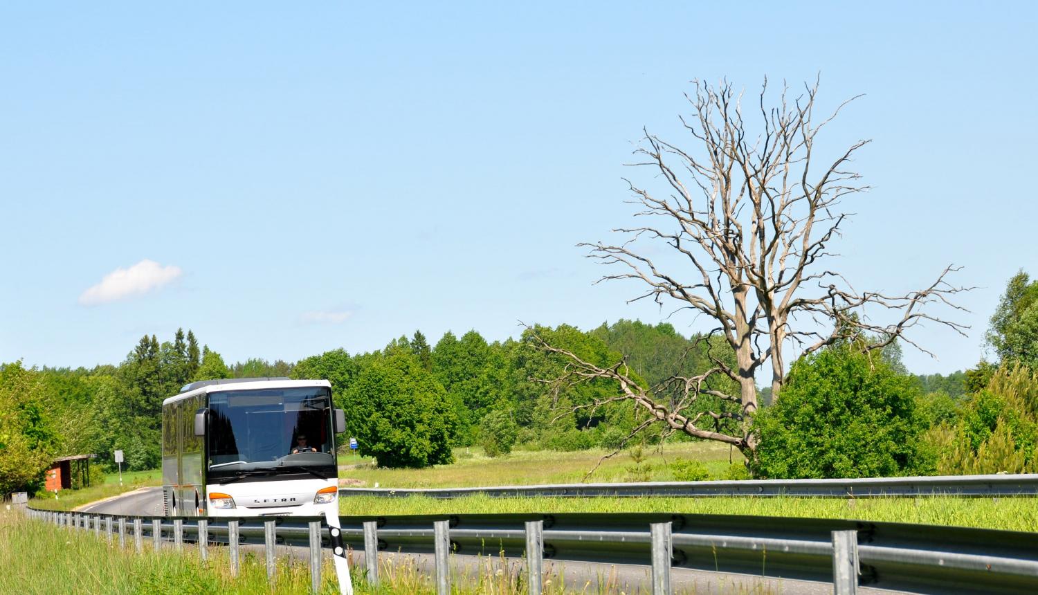 Autobuss vasarā brauc pa ceļu