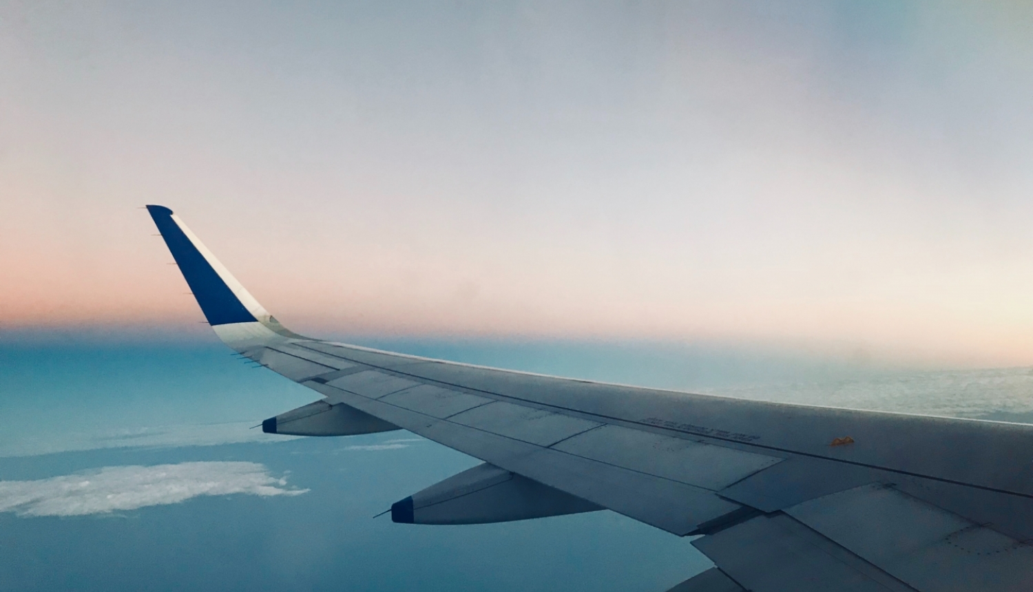 lidmašīnas spārns uz zila fona