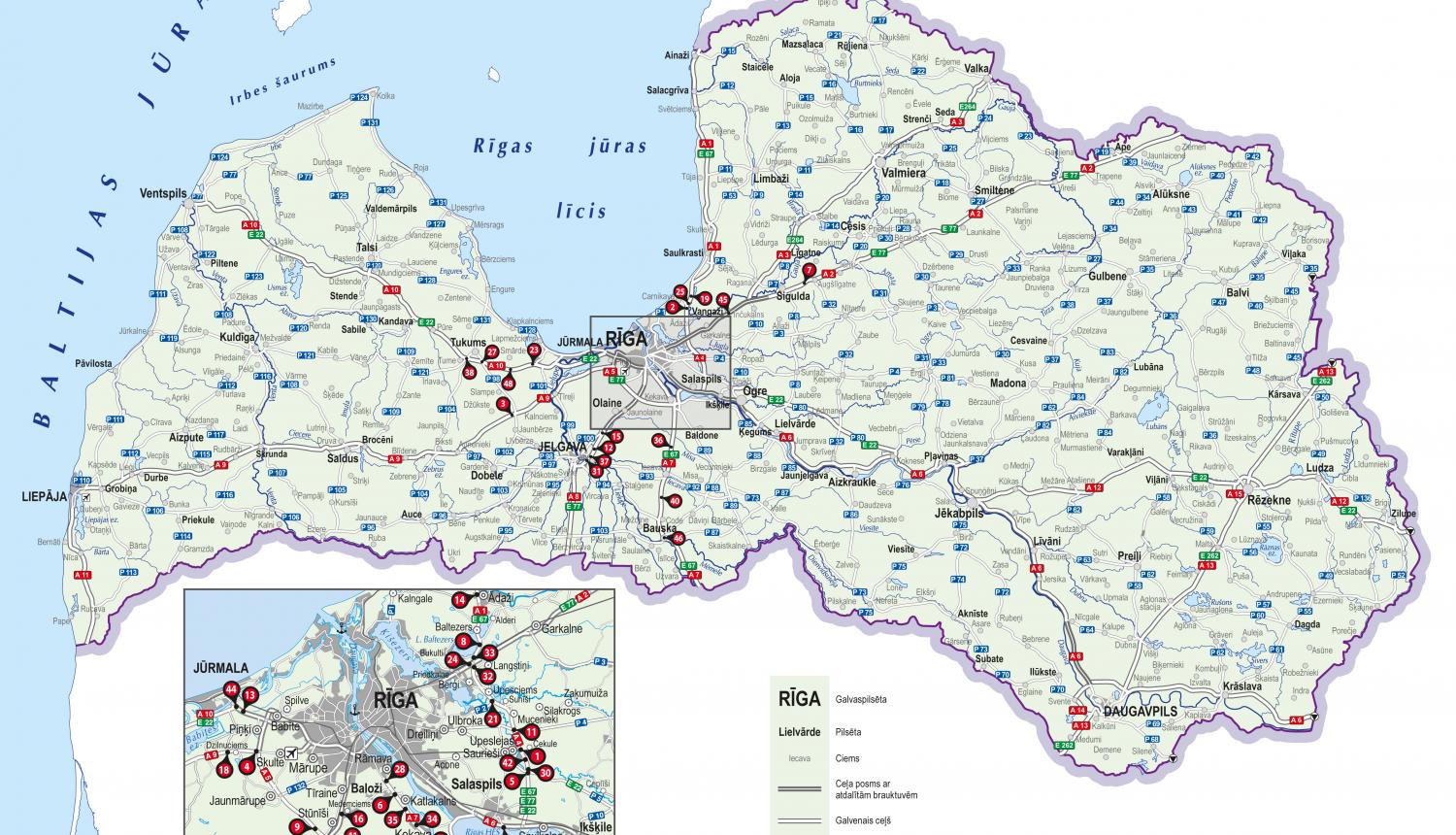 Latvijas Valsts ceļi, LVC, karte, melnie punkti, ceļu satiksme